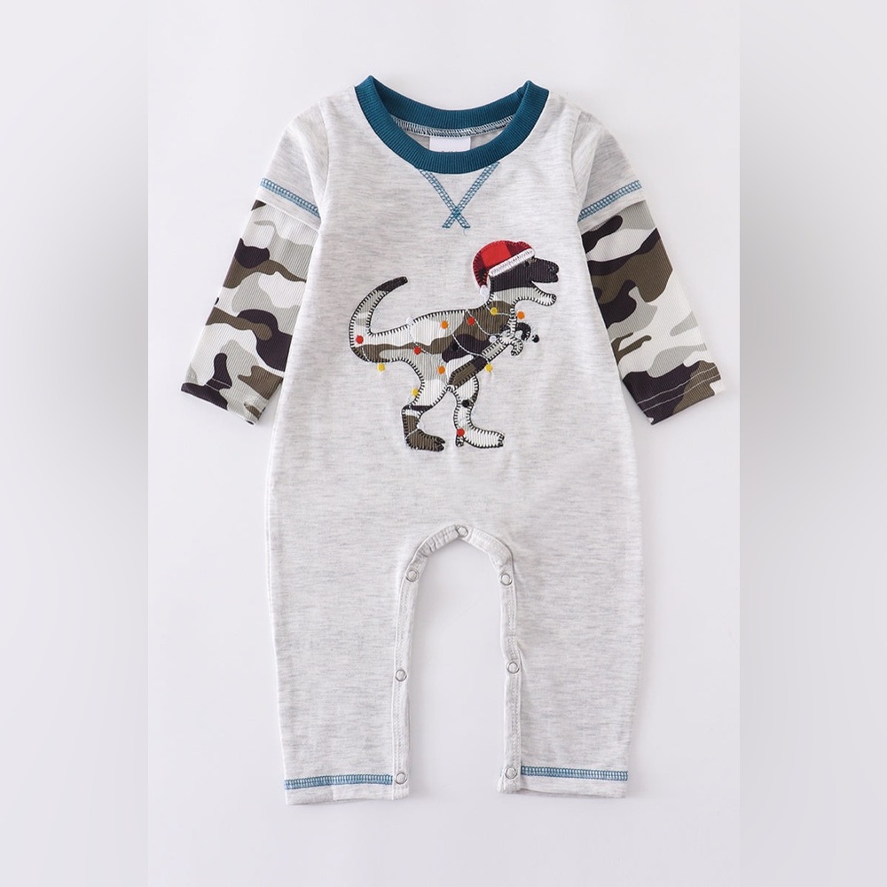 SOLD OUT DINOSAUR CHRISTMAS CAMOUFLAGE BABY BOY ROMPER